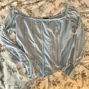 Rue21 Baby Blue Long Mesh Sleeve Corset Style Crop Top Size 3X